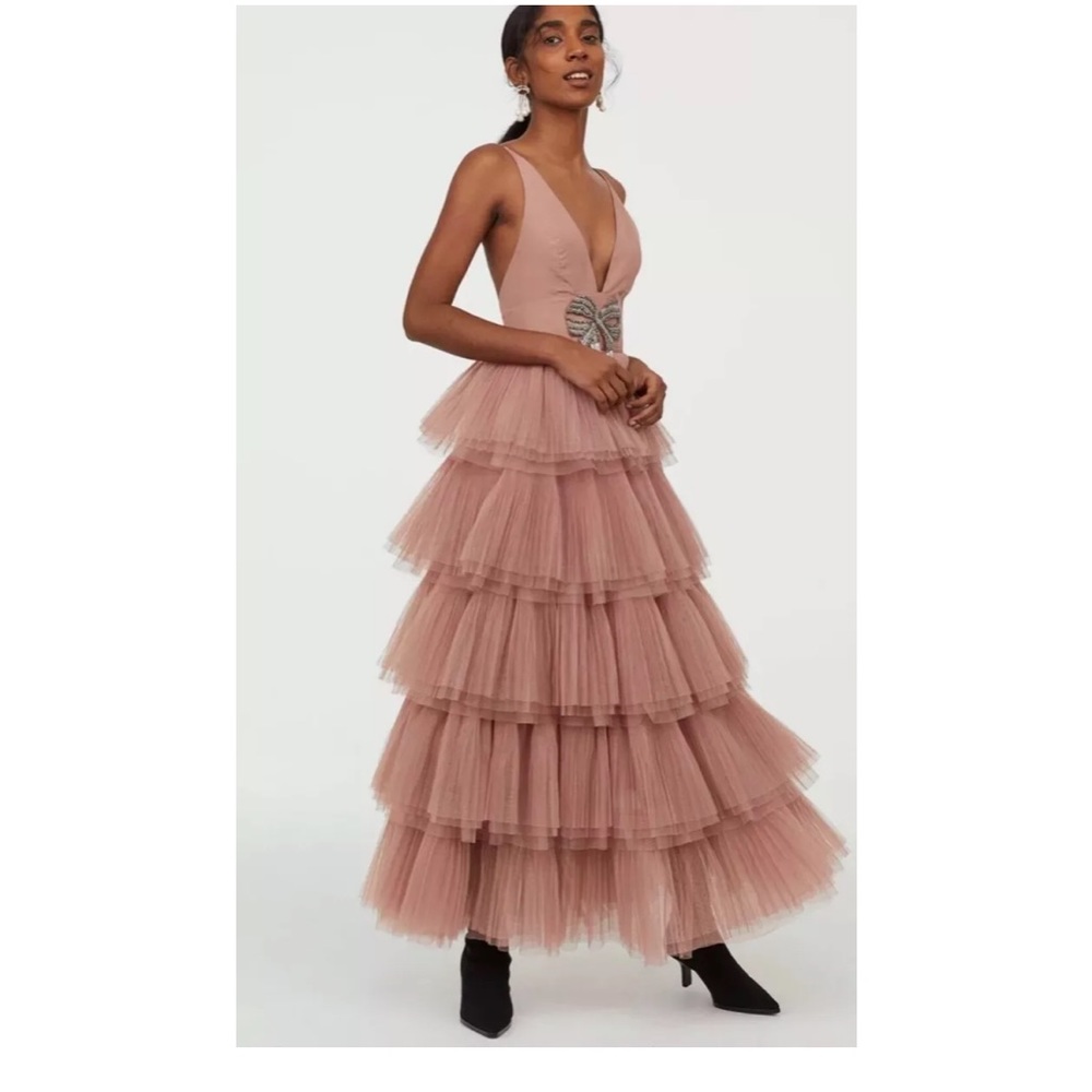 Pink tiered tulle dress h&m conscious exclusive